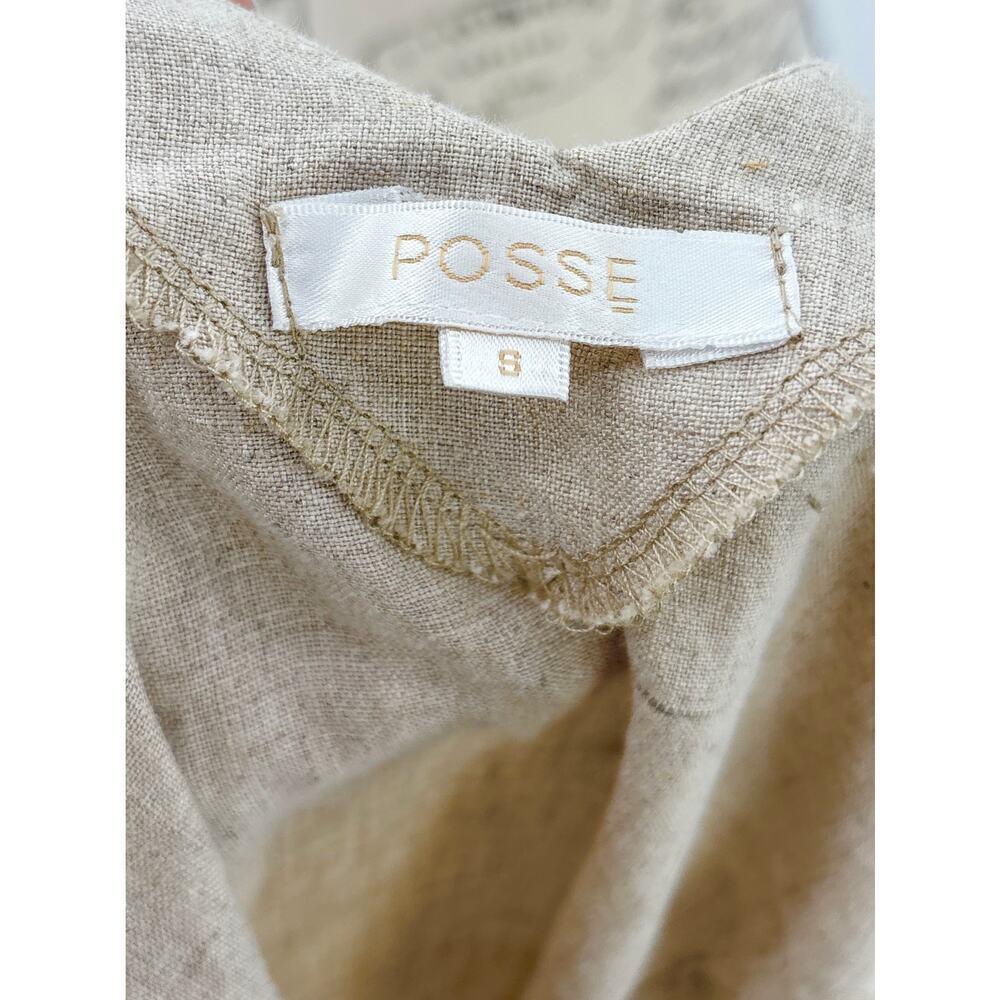 B51 Posse Linen Midi Dress S Belted Wrap Style Vacation Neutral Brunch Everyday - Picture 8 of 9